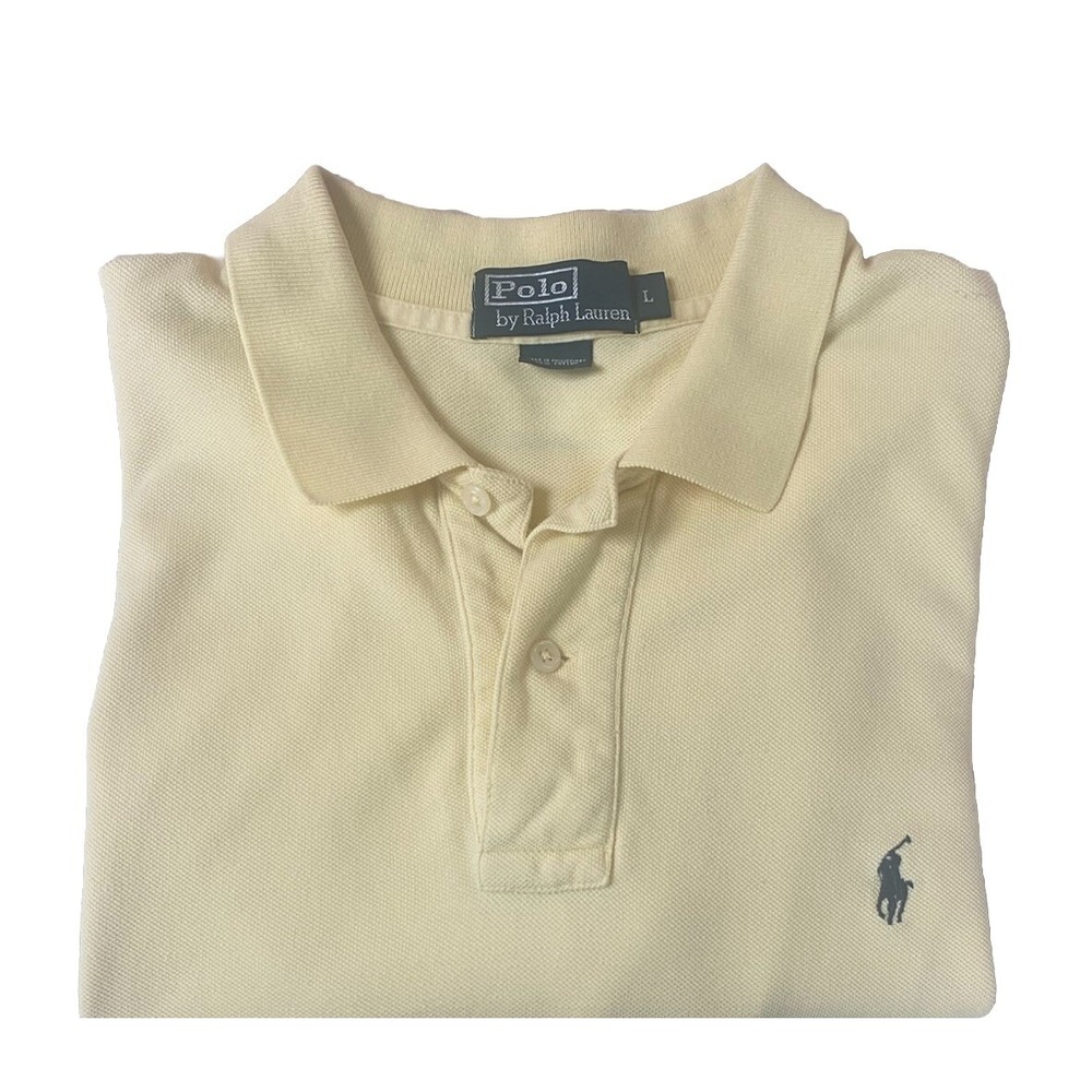 Polo Ralph Lauren Mens Polo Shirt Large Yellow Short Sleeve Navy Pony Logo New